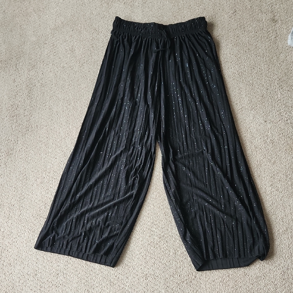 Womens Black Glitter Wide Leg Pleated Pants Size S/M